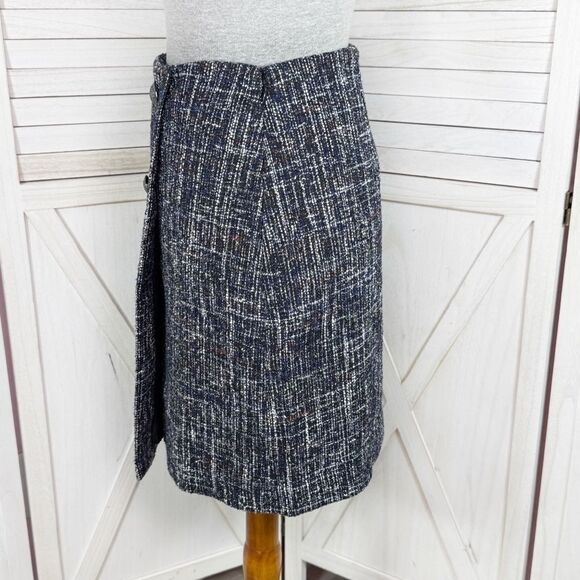 Loft Faux Wrap Tweed A Line Skirt Back Multi 4 Office Preppy Nautical - Picture 2 of 14